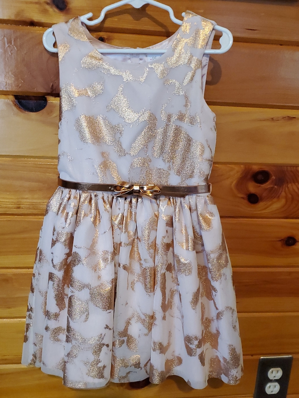 Girls Size 6 Blush Pink and Rose Gold Sparkle Party Dress with Bow Belt